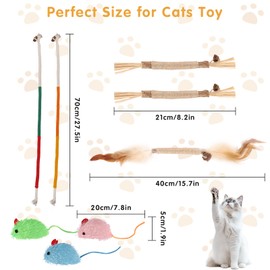 Zosenyer 8 Stück Katzenspielzeug, Katzenminze Spielzeug Inklusive 3 Katzen Kauhölzer Sticks, 2 Katzenbeißseil und 3 Katzenminze Plüsch Maus, Kauspielzeug Katze für Interaktive und Katzen Zahnpflege