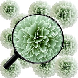 KUNYYI Sage Green Tissue Paper Pom Poms Flowers Balls 12 Pcs are Perfect for Party Celebrations or Any Green-Themed Event Decoration