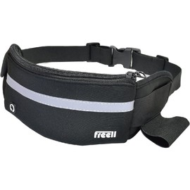 huri-ru freell Waist Pouch Waist Black ◆ Waterproof Walking Bag Reflective Running Jogging Pouch Climbing Field Night Walking Earphone Exclusive Hole Storage Cycling Running Jogging Water Bottle Holder Travel Belt Adjustable ◆ Mini Pocket with