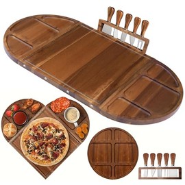 Large Wooden Charcuterie Board Set - 3-Piece Magnetic Serving Board Tray with Accessories & Cheese Knives (Acacia Wood)