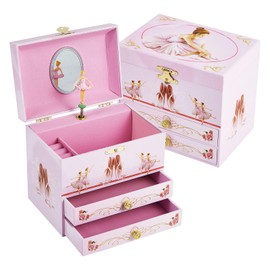 TAOPU Girl's Ballerina Musical Jewelry Box with 2 Drawers,Music Box with Spinning Ballerina,Girls Gift for 3-12 Years Old Kids Toys Jewel Storage Box