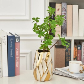 Otartu Best White Ceramic Vase for Flowers Gold Flower Modern Home Decor, Small Pampas
