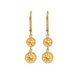 Elli Women's Earrings Coin Sun Antique in 925 Sterling Silver Gold-Plated, Sterling Silver, None
