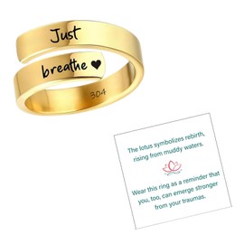 DANSOAN Just Breathe Ring Hope Rings Just Breathe Adjustable Ring My Trauma Rings Wrap Open Spiral Stainless Steel Ring, stell, No Gemstone