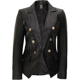 fjackets Womens Leather Jacket - Real Lambskin Kinley Double Breasted Black Leather Blazer Women | [1302353] M