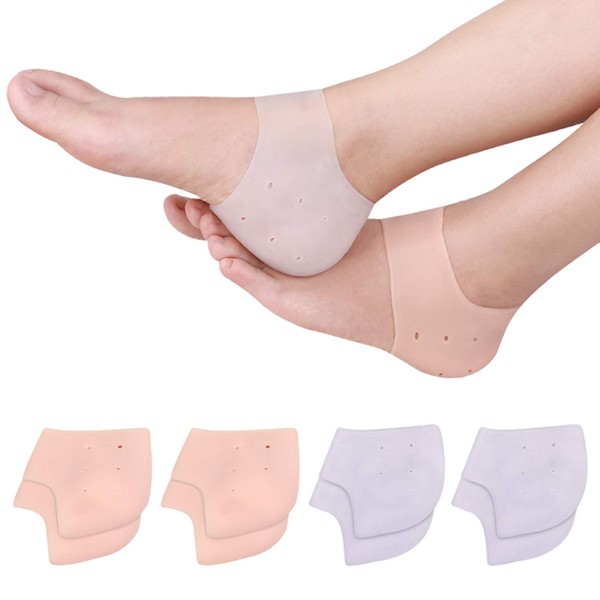 4 Pairs Heel Cups,Silicone Protectors for Pains,Cracked Heels,Spurs, Plantar Fasciitis,Unisex Fit Gel Pads，1Pcs Double Sided Professional Remove Hard Skin，Can be Used for Wet and Dry feet Foot Files