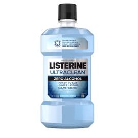 Listerine Ultraclean Zero Alcohol Tartar Control Mouthwash, Oral Rinse to Help Fight Bad Breath and Tartar, for Cleaner, Naturally White Teeth, Less Intense Arctic Mint Taste, 1 L