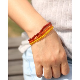 XHUUU 3Pcs Agate Friendship Couples Bracelets Chakra Stones Crystals Stretch Meditation 4mm Beaded Bracelets for Women (Red Agate/Yellow Agate/Orange Agate)