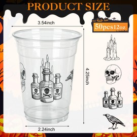 50 Pcs Halloween Disposable Plastic Cups, Spooky 12oz Cold Drink Cups