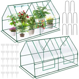 Vincreem 2 Pack Mini Greenhouse 71" x 36" x 36" Portable Greenhouses Outdoor Waterproof UV-Resistant Hot House for Indoor Outside with Roll-up Zipper Door, Ground Stakes and 20 T-Shaped Plant Tags
