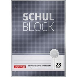 Brunnen Premium School Notepad (A4, 50 Sheets, Squared, with Margines, 28 Ruling, Perforated, Head Glued, 90 g/m²)