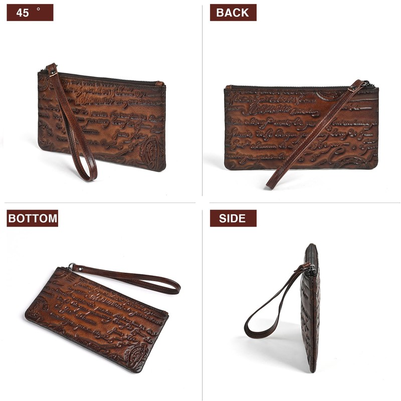 AEGGEAI Genuine Leather Wallet Coin Purse with Embossed Pattern, Top