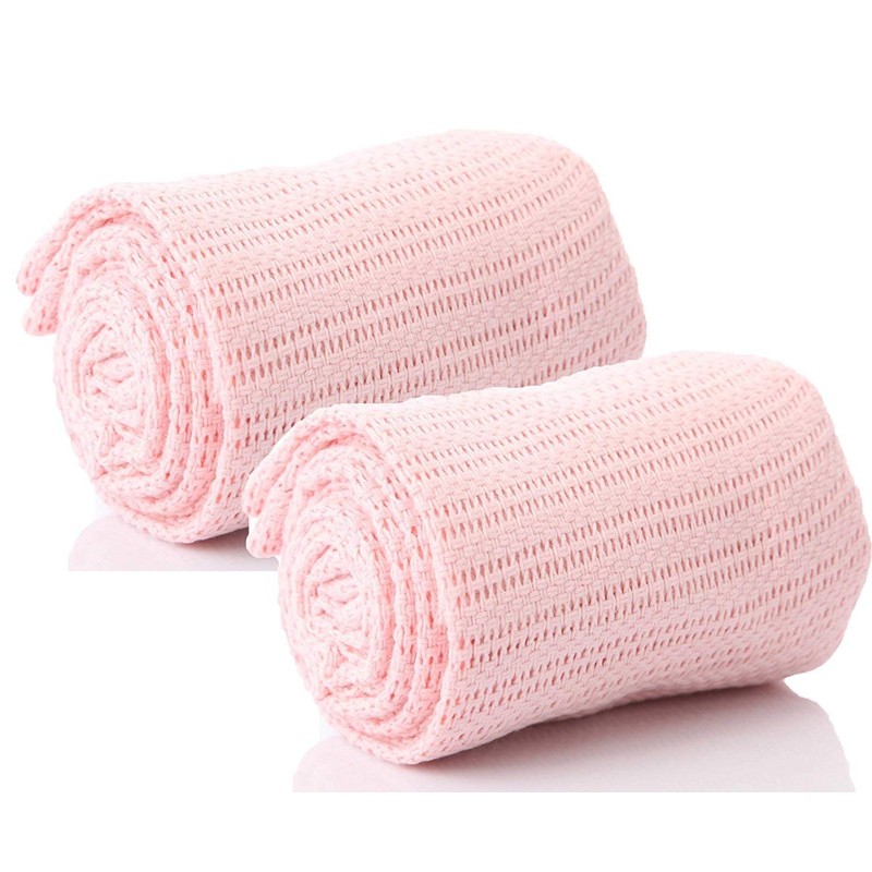 Pink Premium Quality 100% Cotton Cot Cellular Blanket,(100cmX150cm) Made in