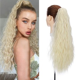 Silk-co Clip-In Ponytail Extensions, Corn Wave Braid Hair Extension with Clip, Heat-Resistant Fibres Like Real Hair, 60 cm - 165 g, #Bleach Blonde