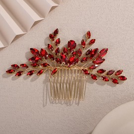 Teyglen Red Rhinestone Wedding Hair Comb Simple Crystal Hair Piece Bridal Crystal Hair Comb for Bride Wedding Hair Accessories for Women Party Prom Headpiece(Red)
