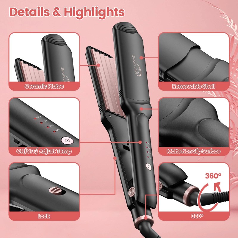 Sixriver Hair Crimper for Women 4 in 1 Flat Crimping