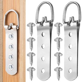 Mxxipp 3pcs Heavy Duty D-Ring Picture Hangers, Extra Large Strap Hanger with Screws Kit, 4 Holes Hanging Hardware for Hanging Picture Photo Frame- Silver