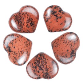 Crocon 5 Pcs Mahogany Obsidian Heart Stone 25mm Mini Heart Shape Gemstone Puff Stones Set 400+ Carats Pocket Crystal Healing Tumble Collection Palm Worry Stone Good Luck Meditation Gift Home Decor
