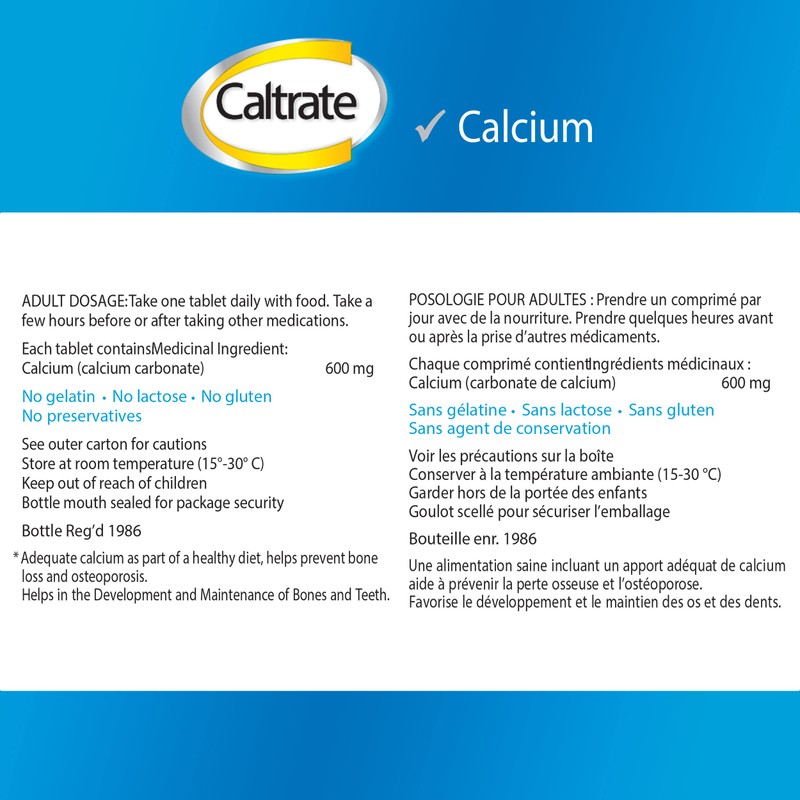 Caltrate Plus Vitamin D3 and Calcium Supplement, 600 mg Tablet,