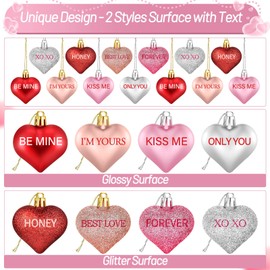 32PCS Heart Ornaments for Tree - 8 Styles Valentines Shaped Baubles With Sweet Love Words for Romantic Day Tree Decorations, Wedding Anniversary Decor