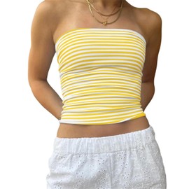 KIGRAD Women Y2k Striped Bandeau Tube Top Aesthetic Strapless Backless Crop Tank Tops Teen Girls Preppy Clothes Summer Yellow