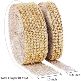 2 Rolls of 8 Rows of 10 Yard Rolls and 2 Rolls of 4 Rows of 10 Yard Rhinestones Used for Wedding Cakes, Birthday Decorations, Crafts (Silver and Gold)
