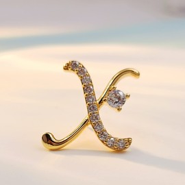CYPINA Designer Gold Tone Metal Work and Micro Pave Letter X Lapel Pin Alphabet Collar Unisex Accessory, Alloy Steel, cubic zirconia