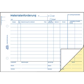 AVERY Zweckform 1797 Material Requirement (A5 landscape, 2 x 40 sheets, self-copying and 1 copy, for indicating quantity, description, cost center, consumption, booking and much more) white/yellow