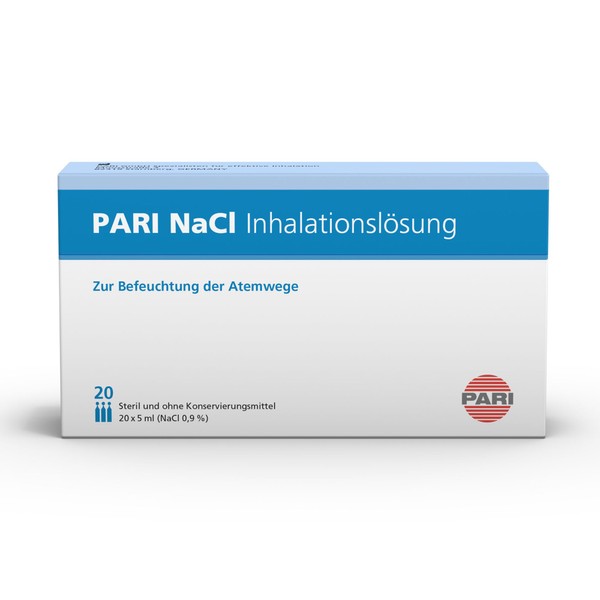 PARI Saline Solution for Inhalation - 20 Ampoules of 5 ml NaCl 0.9 Inhalation Solution - Sterile and No Preservatives