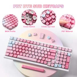 YUNZII 140 Keys MOA Keycaps, Dye-Sublimation PBT Custom Keycap Set for MOA Profile, Cute Pink Gradient Keycap for MX Switches Mechanical Gaming Keyboard(Pink)