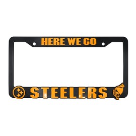LP Frameworks Here We Go Steelers for Pittsburgh 3D Raised License Plate Frame | 1 Pack Car License Plate Cover | Universal US Car Black License Plate Holder | Auto Accessories (Car, Truck and SUV)