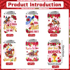 Wxiben Kentucky Horse Racing Derby Decorations, 12PCS Kentucky Can Coolers Party Supplies, Horse Racing Day Can Sleeves Decoration, Run for the Roses Decor Hold Your Horses Can Sleeve