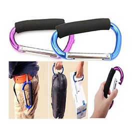 Large Stroller Hooks for Mommy, 2 pcs Carabiner Stroller Hook Organizer for Hanging Purses, Diaper Bag, Shopping Bags. Clip Fits Single/Twin Travel Systems, Car Seats and Joggersï¼(Blue+Purple)