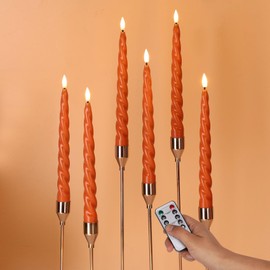 Girimax Orange Spiral Flameless Taper Candles with Remote, Flickering Battery Operated LED Wax Candlesticks Set of 6