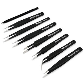 MMOBIEL 7 x Industrial Precision ESD Tweezers Anti-Static Stainless Steel for Electronics Tools, Jewelry, Computer, Laboratory Work and Hobbies etc.