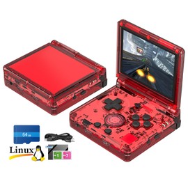 RG35XXSP Flip Retro Handheld Game Console, Linux System, 3.5-inch IPS 640*480 Resolution Screen 3300 Battery H700 Portable Video Gaming Console Support Bluetooth WiFi (Red Transparent)
