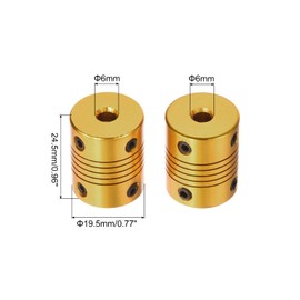 QUARKZMAN Flexible Couplings 6 mm to 6 mm Aluminium Shaft Coupling L24.5 x D19.5 mm Claw Coupling Joint Connector for DIY Encoder Motors 3D Printer Stepper Motor Golden Pack of 5