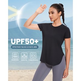 Cosy Pyro 4-Pack Workout Tops for Women UPF 50+ Yoga Shirts Short Sleeve Athletic T-Shirts Quick Dry Running Gym Tee Black/Gray/Army/Blue L