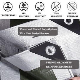 TEZONG Heavy Duty Waterproof Tarp 5x8ft - Silver Plastic Tarpaulin Cover for Emergency Rain, Patio Furniture, Wood, Roof, Camping, Car, Pool - 12Mil Thickness