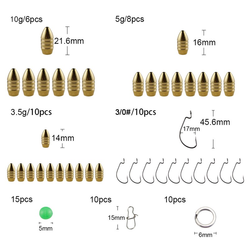 Fishing Accessories Kit Fish Gears with Threaded Bullet Weights Crank