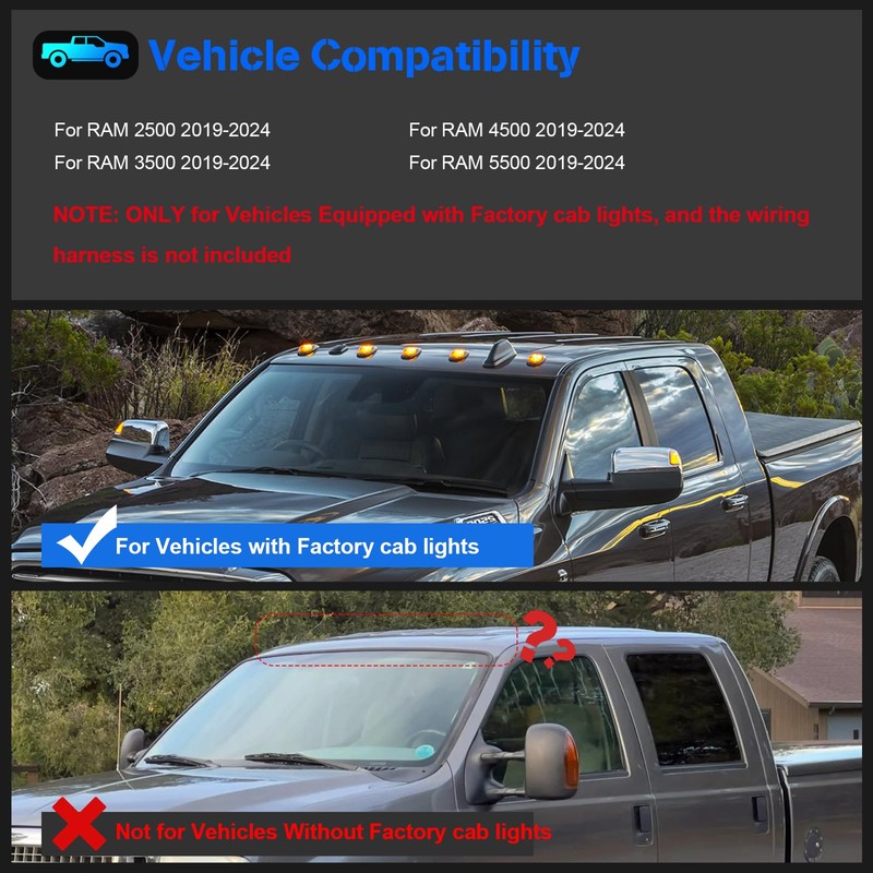 SHINEFIT LED White Cab Roof Clearance Lights Replacement for 2019