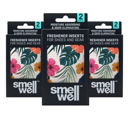 SmellWell 3-Pack Floral Odor Eliminating Air Purifying Bags (6 Pairs | 100g) Activated Bamboo Charcoal Air Freshener for shoes and gear