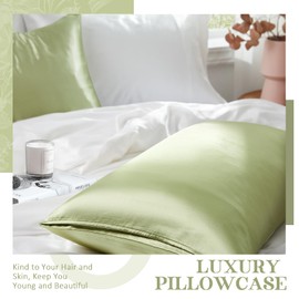 Heywaller Satin Pillowcases for Hair and Skin - Sage Green Queen Size Pillow Cases 2 Pack - Similar to Silk Pillowcases with Envelope Closure - Soft & Silky Pillow Covers for Him or Her