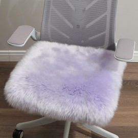 LLB Sheepskin Chair Covers Office Chair Cushion Dining Room Chair Pads Desk Chair Seat Cushion for Computer Chair Fur Area Rugs for Living Room 18x18 Inch (Pack of 1), Taro Purple