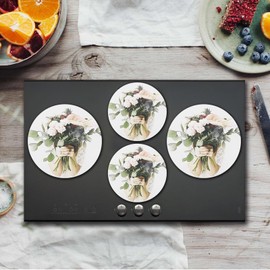 Holding a Bouquet Electric Stove Burner Covers, Set of 4 Round Stove Burner Covers, 8 Inches and 10 Inches, Gas Stove Burner Covers, Metal Stove Burner Cover, Modern Cooktop Decorative, Kitchen Decor