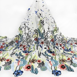 2 Yards Colorful Underwater Water Grass Flower Beautiful Embroidery Lace Fabric White Mesh Wedding Fabric DIY Sewing Supplies Craft Multiple Colors