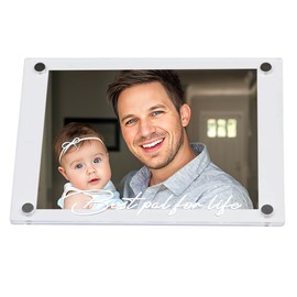 Magnetic Clear Acrylic First Father's Day Picture Frame - 4x6” Photo Frame Gift for New Dad, Daddy, Husband & Papa | Refrigerator Magnetic Frame, New Dad Essentials, Unique Gift for First Time Fathers (Best pal for life)
