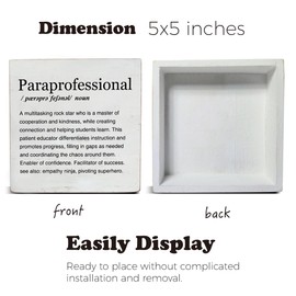 Paraprofessional Gifts Paraprofessional Definition Art Wooden Box Sign Rustic Desk Decorative Wooden Sign Home Office Decor for Desk Table Shelf 5 x 5 Inches