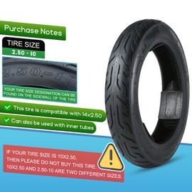2.50-10 Dirt Bike Tire Street Tire Compatible with 14x2.50 14x2.5 ebike Tire | 33J 4 P.R. Max Load 253 Lbs | 2.50-10 Scooter Tire | 2.50-10 Street Tire with Tubeless Valves and Tools