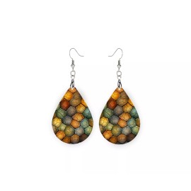 Twisted R Design Turtle Shell Wood Dangle Teardrop Print Earrings Jewelry